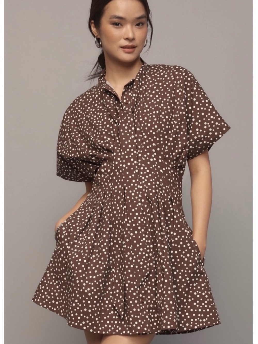 Anthropologie The Tobie Tie-Neck Shirt Dress by Exquise